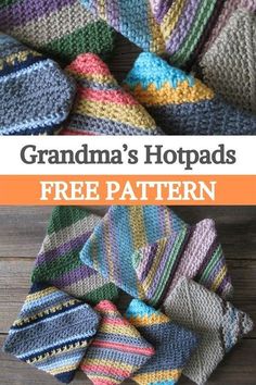 the crocheted granny's hat and mitts are shown with text that reads grandma