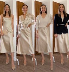 four women in dresses and heels posing for the camera