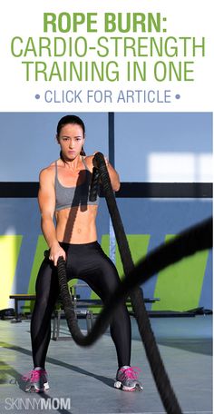 a woman holding a rope in her right hand with the caption rope burn cardio - strength training in one click for article