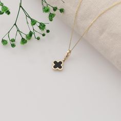 ✨ PENDANT 14K Gold Clover Necklace, Dainty Four Leaf Clover Pendant, Flower Necklace, Gift For Her ✨ Details : *Gold KT: 14K Solid Gold * Chain lengths:14'',15'', 16'', 18", 20", 22",24" * Pendant width : 10mm * Pendant length :20mm ✨ SHIPPING All the orders will be shipped to the shipping address supplied through your Etsy Order. Please check this address is correct before finishing your check out. Artgenie Jewelry is not responsible for packages shipped to wrong addresses. It is the buyer's responsibility to ensure that all shipping information is correct prior to finish the purchase. ✨ ESTIMATED SHIPPING TIMES USA : 2-5 Business days Canada : 3-6 Business days U.K : 2-5 Business days Europe : 1-3 Business days ✨ STORE: https://www.etsy.com/shop/artgeniejewelry If you have any questions, Black Necklace For Birthday And Mother's Day Gift, Black Jewelry With Flower Charm As Gift, Black Minimalist Jewelry For Birthday Gift, Minimalist Black Jewelry For Birthday Gift, Black Necklaces For Anniversary And Mother's Day, Black Round Jewelry For Birthday Gift, Black Pendant Necklace For Mother's Day, Black Pendant Jewelry For Mother's Day, Elegant Black Necklace With Flower Charm