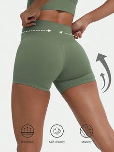 1 Piece High Waist Yoga Sports Shorts Outdoor Gym Running Workout Bottoms Breathable High Stretch Cycling Pants Army Green    Knitted Fabric Plain Seamless High Stretch Summer,All,Spring/Summer/Fall Women Activewear, size features are:Bust: ,Length: ,Sleeve Length: Workout Bottoms, Cycling Pants, Bottom Workout, Sports Shorts Women, Outdoor Gym, Gym Running, Running Workout, Sports Shorts, Yoga Shorts