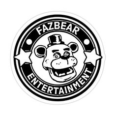 a black and white sticker with the word fabear entertainment in it's center