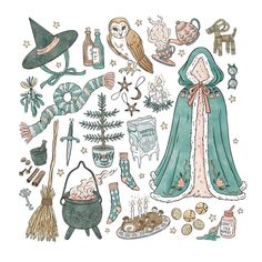 an illustration of various items from the wizard's costume