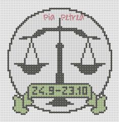 a cross stitch pattern with the words pa plyrum on it and an image of a scale