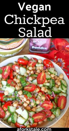 healthy chickpea salad in a white bowl