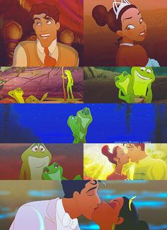 the frog prince and princess from disney's animated movie, which is being watched by other