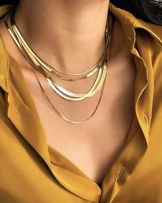 Elevate your style with our top-quality 14k solid gold herringbone chain necklace. Expertly crafted and guaranteed 100% solid 14k gold, this luxurious accessory is the perfect addition to any outfit. Its timeless elegance and versatile design make it ideal for both casual and formal occasions. Choose your desired width and length from the options below: Width (mm) x Length (inches): 1.5mm - 7", 8", 10", 16", 18", 20" 2.8mm - 7", 8", 10", 16", 18", 20", 24" 3.8mm - 7", 8", 16", 18", 20", 24" 4.6m Gold Chain For Women, Gold Herringbone Necklace, Gold Herringbone Chain, Dinner Dates, Herringbone Chain, Herringbone Necklace, Yellow Gold Chain, Gold Collection, Body Products