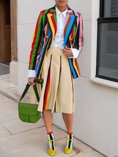 Affordable Chic Striped Skirt, Chic Multicolor Patchwork Outerwear, Retro Multicolor Pleated Skirt Bottoms, Multicolor Knee-length Pleated Skirt, Playful Multicolor Long Sleeve Cardigan, Ankle Boots With Jeans, How To Wear Ankle Boots, Knee Length Skirts, Skirts For Women