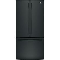 a black refrigerator freezer sitting in front of a white wall