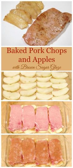 baked pork chops and apples with brown sugar glaze are shown in this recipe