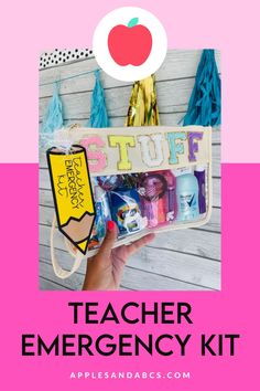 the teacher emergency kit with text overlay that reads teacher emergency kit and an apple