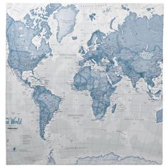 a blue and white world map is shown