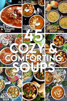 Soups and stews are surely the most comforting of all comfort foods. They are in some way, a part of every culture in some shape or form.  This list of 45 Cozy and Comforting Soups covers all the bases, and each and every one of them has been tested and taste approved in my own kitchen!  Now, come and get it while it's hot!