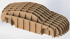 an architectural model of a building made out of wood