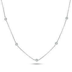 925 Sterling Silver CZ By The Yard Round Cut Cubic Zirconia Chain Necklace Lux Gifts, Bezel Necklace, Solitaire Pendant Necklace, Diamond Design, Stylish Jewelry, Metal Necklaces, Diamond Sizes, Sterling Silver Necklace, Bezel Setting