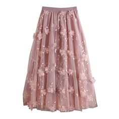 Elegant Design: This midi half skirt features a double-layered mesh fabric adorned with embroidered floral details, adding a touch of elegance to your ensemble.Flowy Silhouette: The large flared design creates a voluminous and graceful silhouette, perfect for twirling and dancing.Intricate Embroidery: The delicate floral embroidery adds intricate detailing and visual interest to the skirt, enhancing its beauty.Versatile Styling: Suitable for various occasions, from parties to formal events, this Flower Tulle, Embroidery 3d, Tulle Midi Skirt, 2024 Spring Summer, Half Skirt, Pink Dark, Floral Midi Skirt, Mesh Skirt, Midi Length Skirts