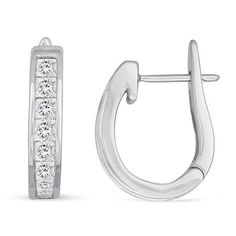 I.G.L Certified 1 Cttw Diamond  Channel-Set Horseshoe Hoop Earrings set in 14K White Gold Post Metal, Hoop Earring Sets, Channel Set, Solid Metal, Conflict Free Diamonds, Pendant Set, Princess Cut, Earrings Set, Free Jewelry