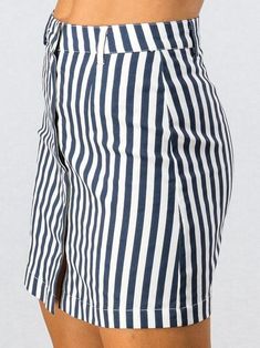 Strut Your Stuff in this Navy Blue and White Stripe Button Down Skirt 64% COTTON 33% POLY 3% SPANDEX Striped Mini Skirt For Day Out, Blue Knee-length Bottoms With Button Closure, Blue Buttoned Mini Skirt For Summer, Chic High Waist Mini Skirt With Button Zip Fly, Summer Mini Skirt With Button Closure, Button-up Lined Skirt For Day Out, Blue Button-up Cotton Skirt, Fitted Summer Skirt With Button Zip Fly, Mini Skirt With Buttons For Day Out