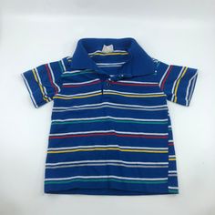 12M vintage ruffniks primary colours striped polo shirt Blue Polo T-shirt With Striped Collar, Blue Cotton Polo Shirt With Horizontal Stripes, Blue Striped Polo Shirt With Polo Collar, Striped Collared Cotton T-shirt, Blue Polo Shirt With Striped Collar, Blue Polo Shirt With Horizontal Stripes, Casual Multicolor Polo Shirt With Striped Collar, Retro Blue Polo Collar T-shirt, Blue Vertical Striped Collared Top