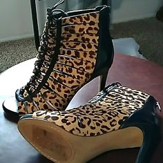 Animal Print, Leopard With Silver Studs On Front, Zip Up Back, Never Worn Leopard Print Synthetic Heels With Round Toe, Casual Leopard Print High Heels, Vince Camuto Shoes, Vince Camuto, Silver Studs, Bootie Boots, Zip Ups, Animal Print, Ankle Boots