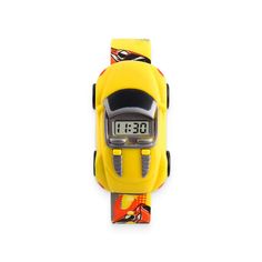 a yellow watch with an alarm on it