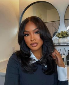 Hairstyles With Curled Hair, Sew In Weave Hairstyles, Black Brown Hair, Birthday Hair, Haircuts Straight Hair, Wig Styles, Afro Hairstyles, Professional Hairstyles