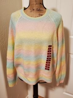 BB Dakota Steve Madden Women's Size XL Rainbow Ombre Sweater NEW. Super soft and lightweight. Bust measures 46", the sleeves are 24" and the shoulder to hem is 23". Original tag attached. Goblin Clothes, Tired Person, Rainbow Clothes, 80s Stuff, Ombre Sweater, Rainbow Ombre, Rainbow Outfit, Rainbow Sweater, Bb Dakota