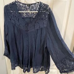 Reposhing This Item I Purchased From @Mgsobusy. Loved It, But Never Worn Since Purchased From A Smoke Free Pet Friendly Home. Questions? Leave A Comment Below! Blue Lace Trim Tops For Fall, Blue Lace Trim Top For Fall, Blue Casual Lace Top, Casual Blue Lace Top, Blue Long Sleeve Lace Top, Source Unknown, Navy Color, Pet Friendly, Blouses For Women