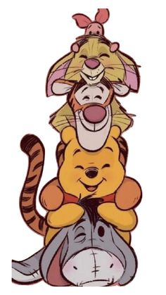 winnie the pooh and tigger stacked on top of each other with their mouths open