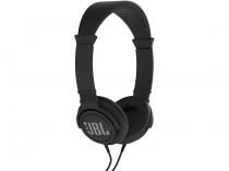 the jbl headphones are black and have an emblem on one side, while the other