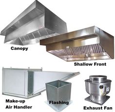 four different types of kitchen hoods and exhaust fans