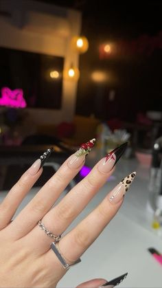 Stiletto Nails Charms, Stiletto Nails Cheetah, Stilleto Y2k Nails, Cheetah Nails Stiletto, Stiletto Cheetah Nails, Cherry Stiletto Nails, Cherry And Cheetah Nails, Cherry Cheetah Nails, Cheetah And Cherry Nails