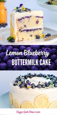 lemon blueberry buttermilk cake on a plate