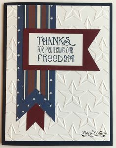 a thank card with the words thanks for protecting our freedom and an american flag ribbon