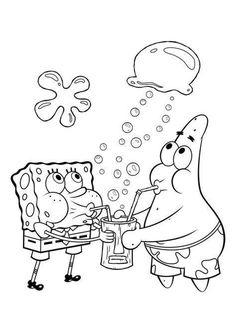 spongebob and patrick frying in the kitchen coloring pages for kids to print