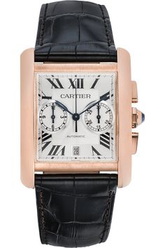 This pre-owned Tank MC Chronograph is crafted from rose gold with a silver dial featuring roman markers. Replete with... a brown alligator strap with deployant clasp, it is an exceptional choice for any collection. First created in 1917, the Cartier Tank has evolved into numerous iterations — each with the same modern design aesthetic and signature rectangular form. The Tank has become a legendary timepiece due to its powerfully elegant form and proud lines. Cartier exists where timekeeping meets the world of exquisite jewelry. Across its exceptional collections, Cartier strives to present a perfect equilibrium between form and function, utilizing an astute combination of modern innovation and esteemed watchmaking tradition. Cartier Tank Mc, Watch Winders, Cosmograph Daytona, Sky Dweller, Cartier Tank, Ulysse Nardin, Vacheron Constantin, Oyster Perpetual, Pre Owned Rolex