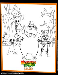 the madagascarn and friends coloring page for halloween