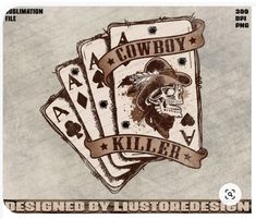 the cowboy killer logo with four playing cards