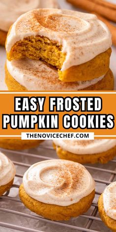 pumpkin cookies with frosting and cinnamon on top