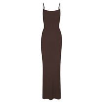 Soft Lounge Long Slip Dress - Cocoa | SKIMS Fitted Solid Longline Maxi Dress, Fitted Longline Maxi Dress, Fitted Longline Solid Maxi Dress, Fitted Solid Color Longline Maxi Dress, Chic Seamless Loungewear Dress, Seamless Fitted Slip Dress For Loungewear, Fitted Seamless Slip Dress For Loungewear, Fitted Longline Maxi Dress For Date Night, Chic Seamless Bodycon Maxi Dress