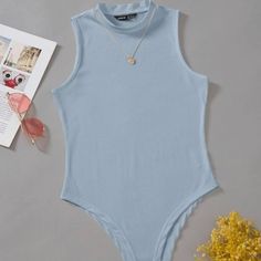 Baby Blue Bodysuit, Never Worn. Size Medium Basic Bodysuit, Comfy Jumpsuits, Ribbed Knit Bodysuit, Bodysuit Tops, Blue Bodysuit, Body Suit Outfits, Shapewear Bodysuit, Knit Bodysuit, Knit Sleeve