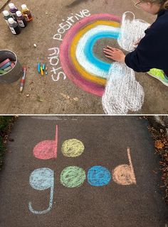 two photos side by side one with chalk and the other with crayons