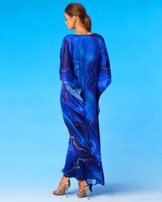 NicoBlu® Lavinia Silk Kaftan in Lapis Lazuli Blue Long Silk Fitted Kaftan, Fitted Long Silk Kaftan, Fitted Silk Long Kaftan, Blue Silk Kaftan For Weddings, Elegant Silk Kaftan, Silk Kaftan For Evening, Blue Flowy Silk Kaftan, Blue Formal Kaftan, Blue Silk Maxi-length Kaftan