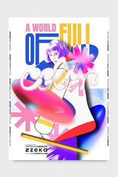 a poster with an image of a woman holding a surfboard in her hand and the words, a world full of color