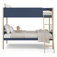 there is a bunk bed with a ladder next to it and a teddy bear on the bottom