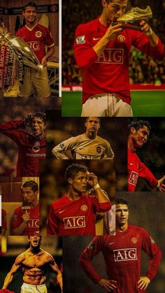 many different pictures of soccer players with their trophies in each one's hands and chest