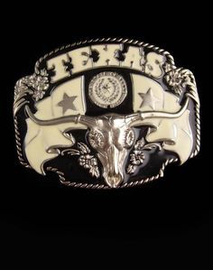 HUGE Texas Buckle - Men's Vintage rodeo steer - Long Horn cattle - Country Western silver star  truc Silver Western Belt Buckles, Silver Western Belt Buckles For Rodeo, Western Silver Belt Buckles With Concho, Western Silver Concho Belt Buckles, Silver Belt Buckles For Western-themed Events, Adjustable Silver Belt Buckles For Rodeo, Silver Concho Belt Buckles For Rodeo, Circus Gifts, Long Horn