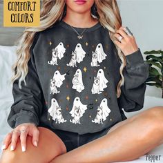 Halloween Husky Dog Ghost Comfort Colors® Sweater,Dog Lover Sweater,Ghost Dog Shirts,Dog Halloween Shirt,Halloween Ghost Dog Shirt Floral Ghost, Halloween Moms, Halloween Crewneck, Ghost Dog, Comfort Colors Sweatshirt, Sweatshirt Halloween, Ghost Shirt, Mom Sweatshirt, Dog Halloween