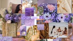 a collage of photos with flowers and words