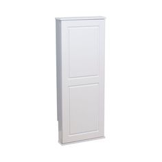 a tall white cabinet with two doors on the front and one door in the back